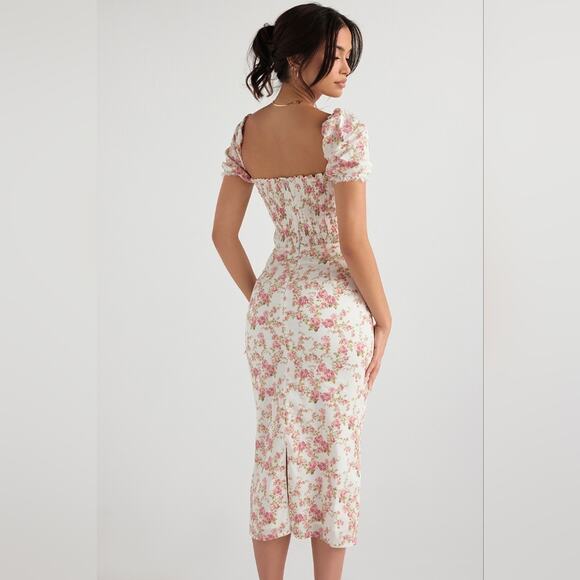 Nwt House of CB Bellucci Rose Floral Print Shirred Midi‎ Sundress XL - Picture 6 of 10